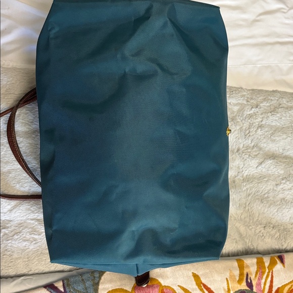 Longchamp Large Le Pliage Teal and Brown Tote Bag - Picture 4 of 8